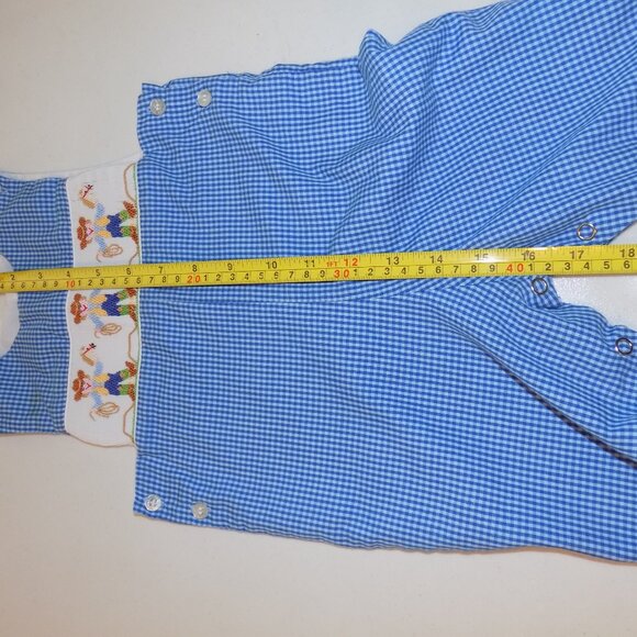 VELANI Boys Blue Gingham Check Longall Romper Cowboy Smocked 6M - Picture 5 of 7